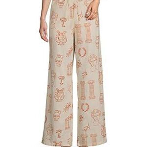 Bailey Rose Women's Beige Wide-Leg Pants with Artistic Print